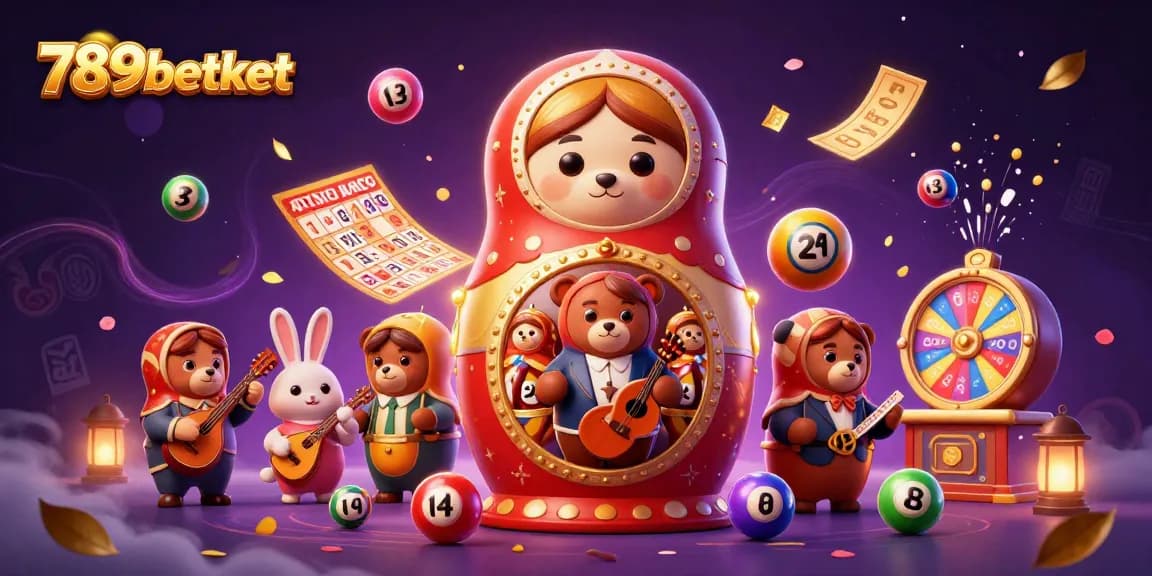 Engage with 789betket's colorful lottery scene featuring dynamic casino characters and vibrant elements.