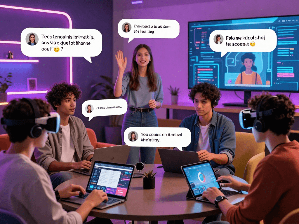 Engaging AI chat porn scene with avatars interacting in vibrant virtual environments.