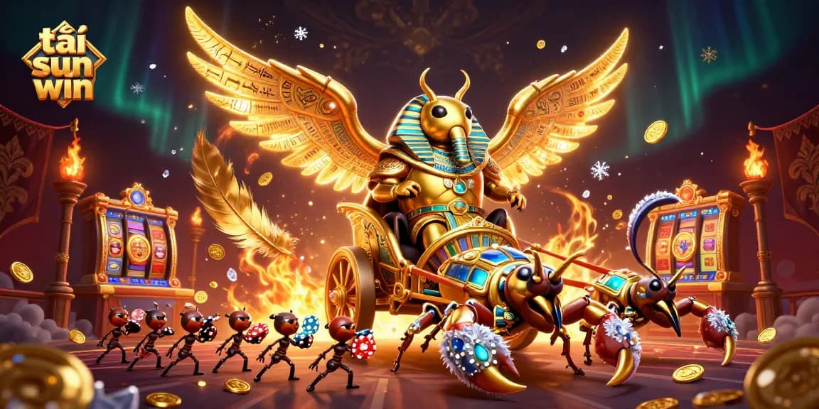 Experience the thrill of tải sun win with captivating gameplay featuring a golden scarab and scorpions.