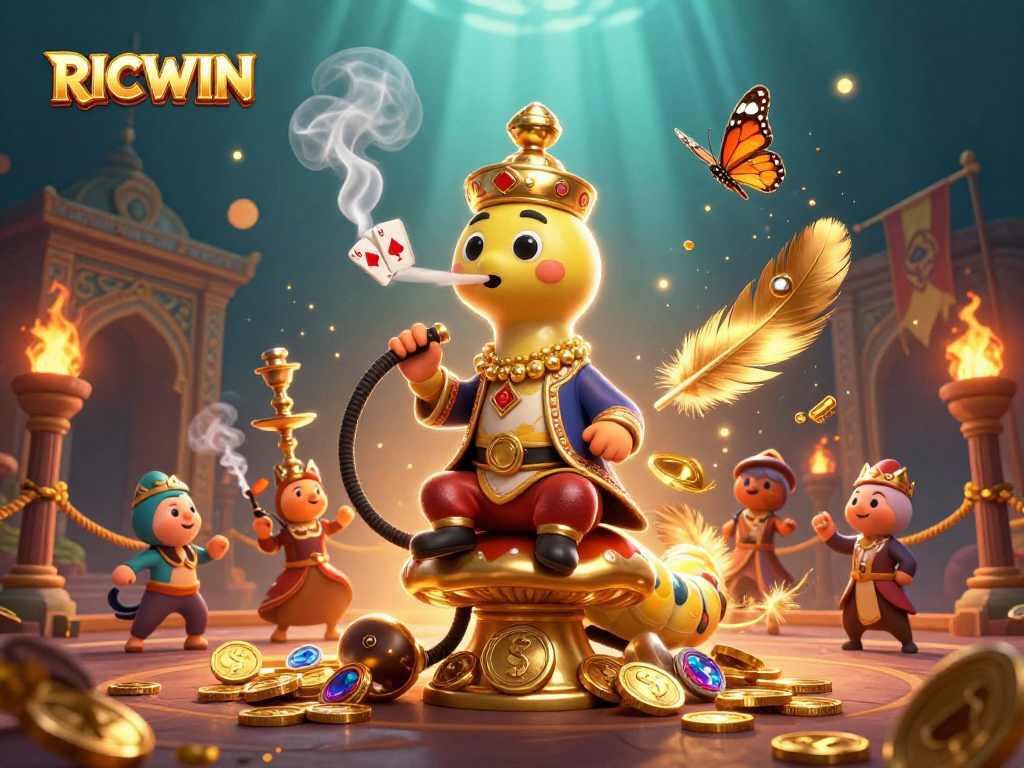 Experience the magic of RICWIN at our unique casino, featuring poker-themed illustrations.
