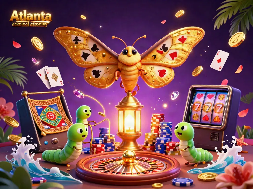 Visualize an engaging scene where an Atlanta criminal attorney connects with playing card themed elements and casino imagery.