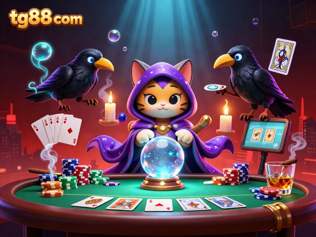 Experience the excitement of tg88 com with a vibrant 3D casino scene featuring mystical characters and dynamic poker elements.