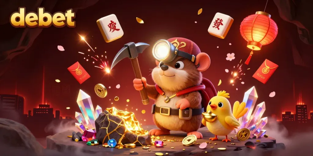 Experience the excitement of debet with a treasure hunting mole in a vibrant casino-themed 3D scene.