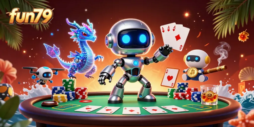 Experience the thrills of fun79, showcasing a vibrant casino scene with dynamic characters and engaging gameplay elements.