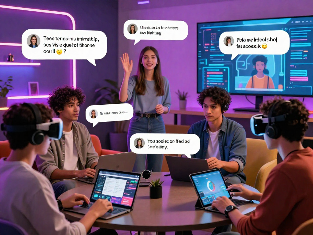 Engaging AI chat porn scene with avatars interacting in vibrant virtual environments.