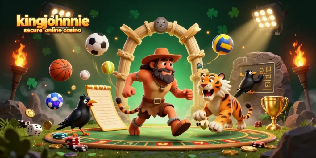 Engage with the thrilling atmosphere at kingjohnnie secure online casino featuring a dynamic prehistoric scene.
