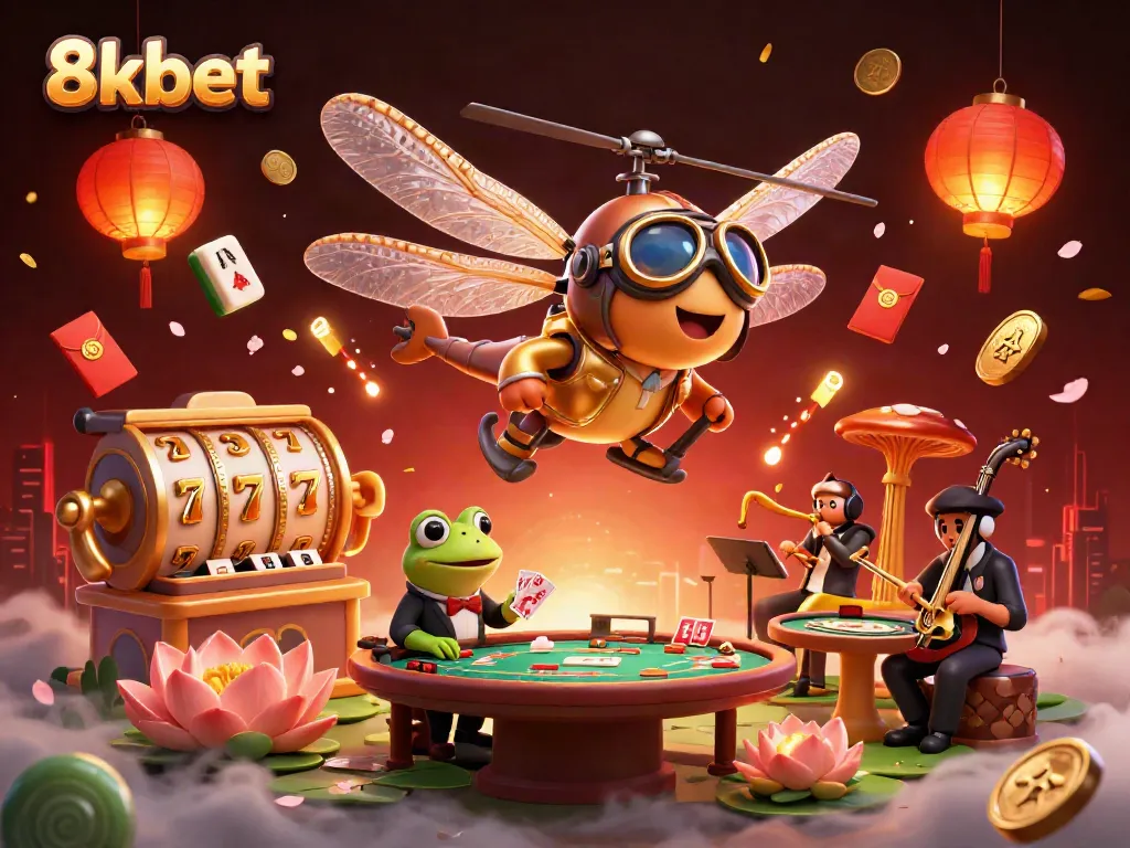 Experience the thrill of 8xbet with a vibrant casino scene featuring characters and gaming elements.