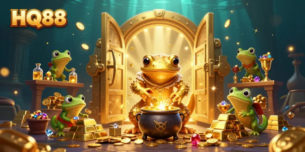 HQ88 players winning gold in a dynamic online casino scene with cartoon characters