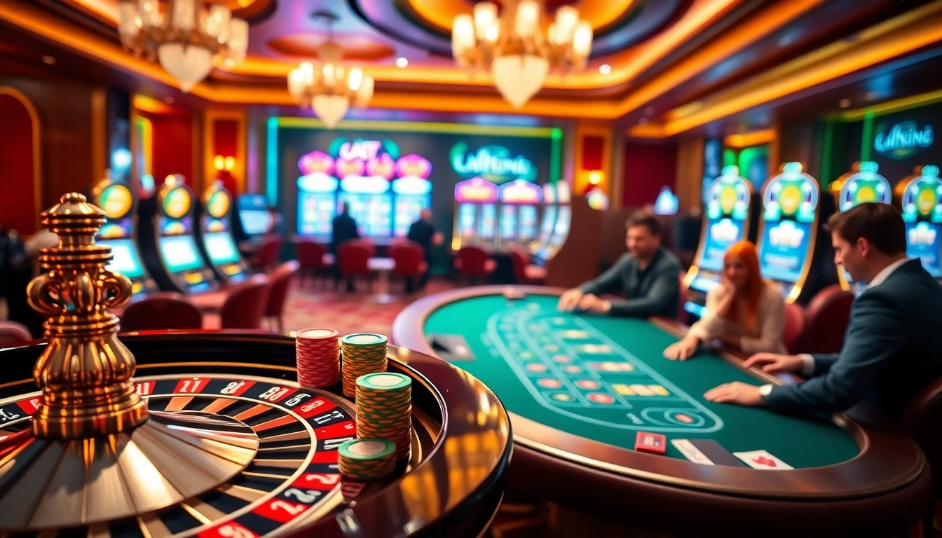 Experience thrilling gaming at https://33win.place/ featuring roulette wheels, vibrant chips, and enthusiasts.