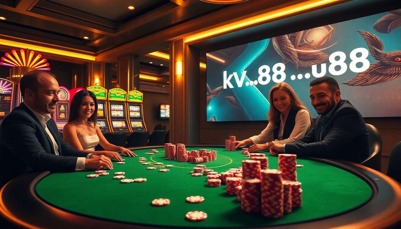 Engaging casino scene showcasing poker players and vibrant slots, highlighting https://uk88.trading/ for an immersive experience.