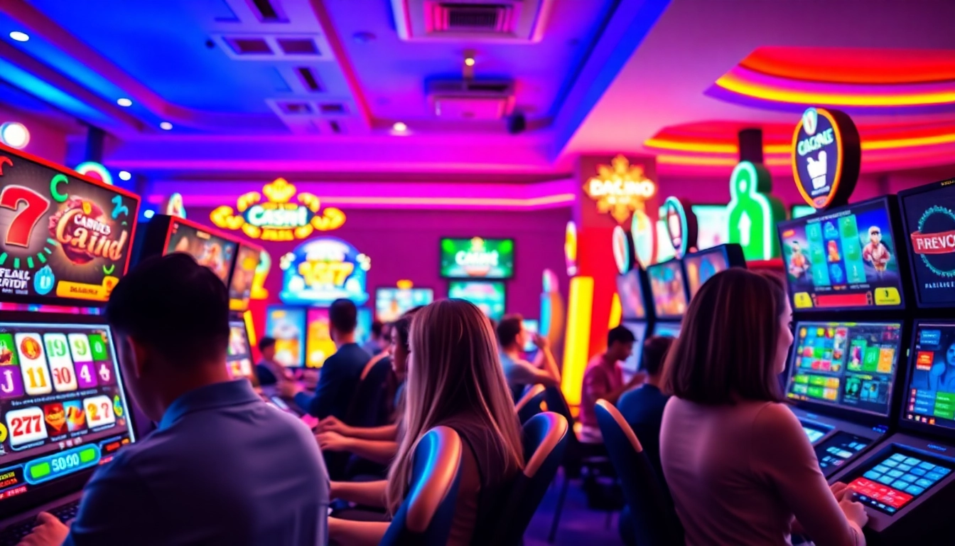 Online gaming experience at new88go.com with cheerful players enjoying slots and poker games.