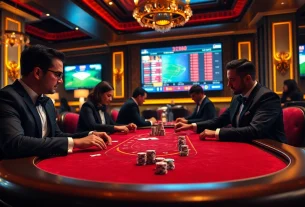 Players engaging in a poker game at nhà cái uk88, featuring high-stakes chips and sports betting updates.
