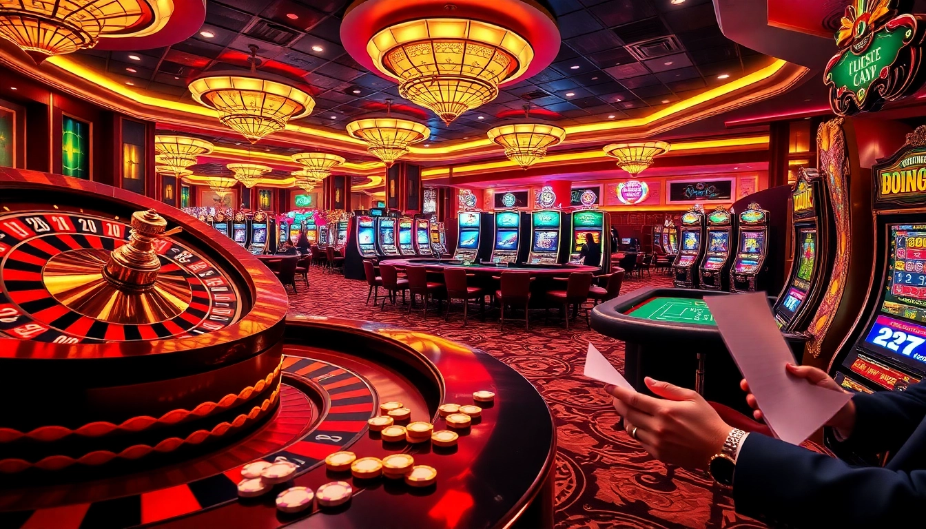 Experience the thrill of winning at https://vb88org.com/ with an exciting casino scene showcasing roulette and poker.