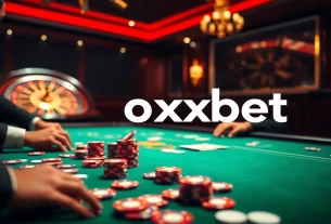 Experience the thrill of oxbet casino with vibrant gaming action at a luxurious poker table.