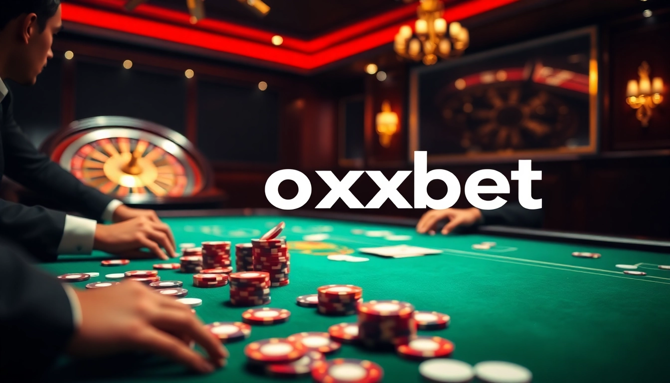Experience the thrill of oxbet casino with vibrant gaming action at a luxurious poker table.