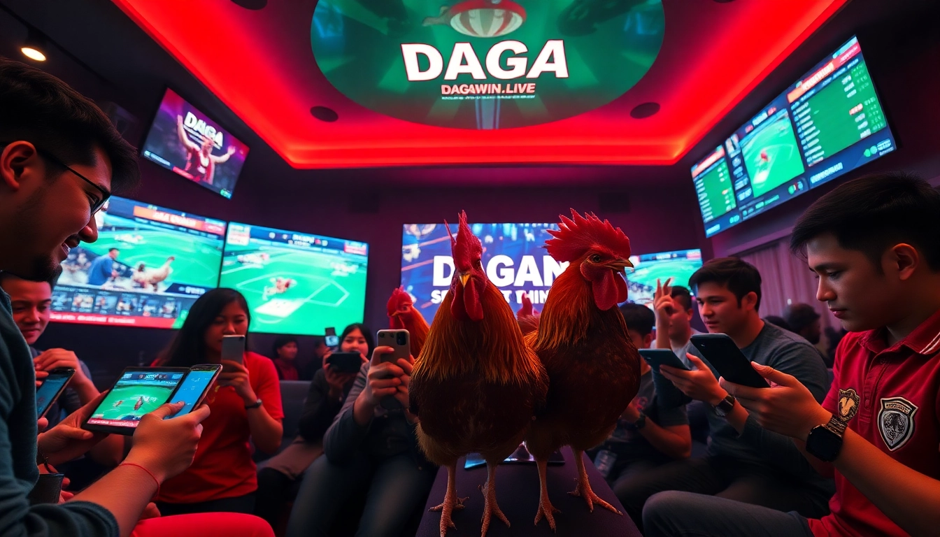 Engaging online betting scene at dagawin.live featuring excited players and dynamic cockfighting visuals.