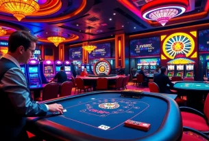 Players enjoying a thrilling gaming experience at Fun88 casino tables, showcasing excitement and luxury.