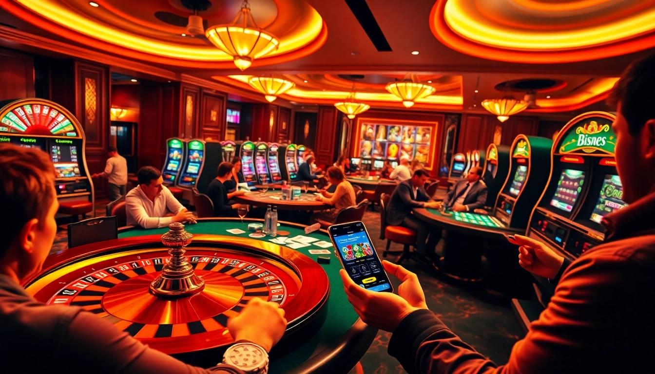 Exciting casino scene with nha cai uy tin elements showcasing poker, roulette, and online betting activities.
