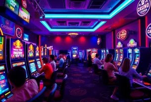 Dynamic online casino gaming scene inspired by stimmgewitter.org, showcasing diverse players and vibrant colors.