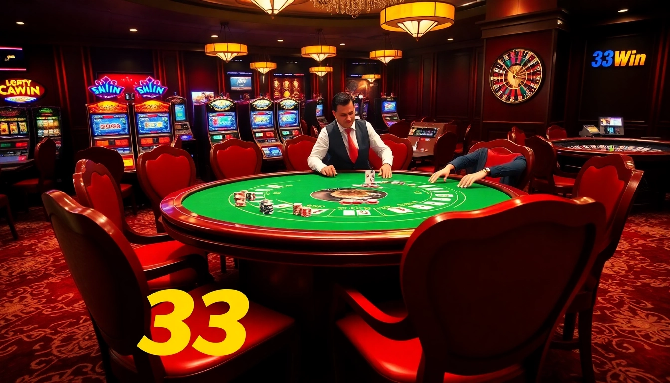 Experience thrilling gameplay at 33win casino tables with cards and chips in action.