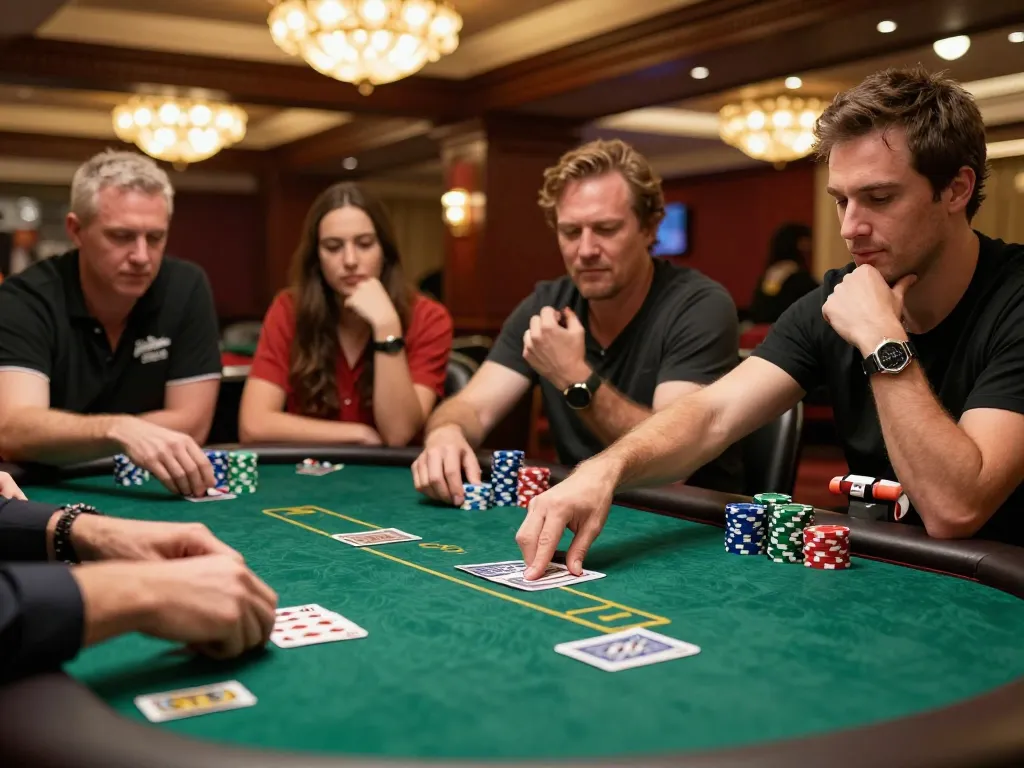 High-stakes poker players at NK88 casino showcasing skillful gameplay and winning hands