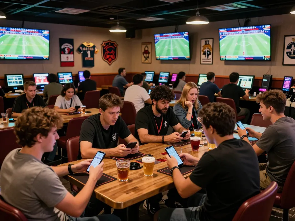 Fans engage in live betting at 789WIN’s sports lounge, showcasing the thrill of wagering on games.