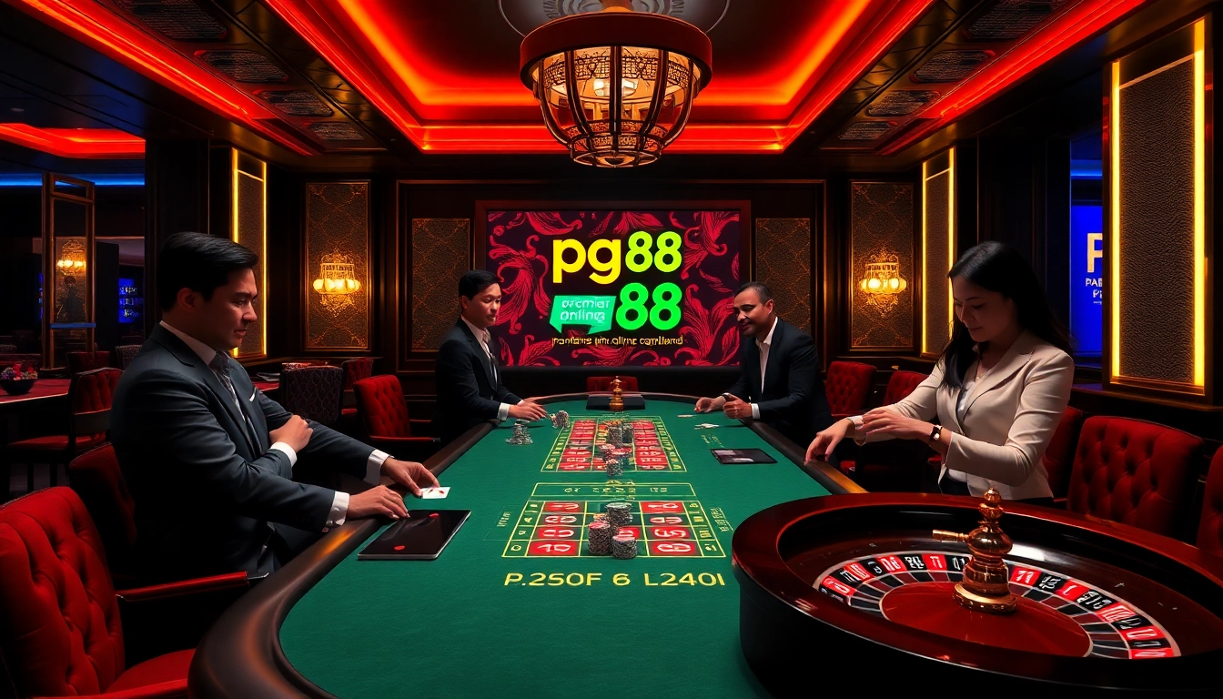 Engaging high-stakes poker action at a luxurious casino featuring pg 88 logo.
