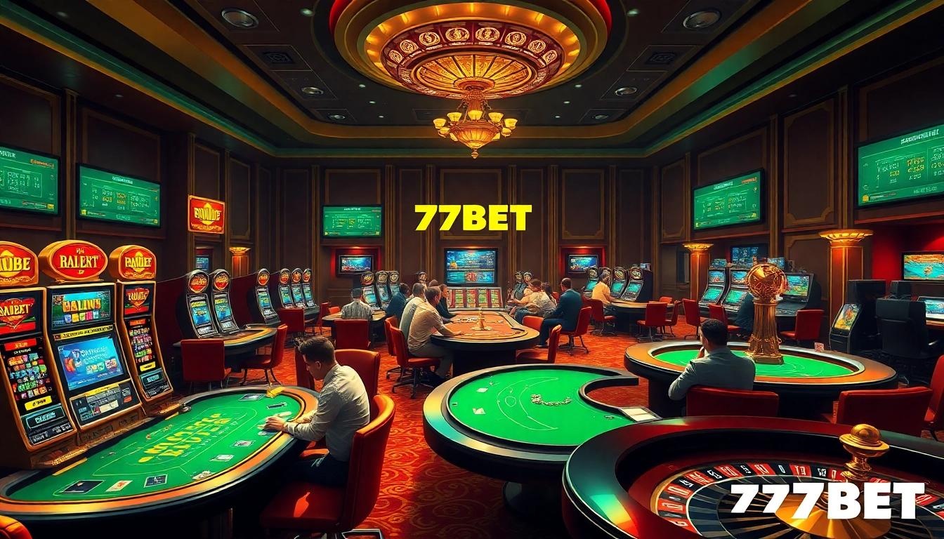 Experience high-stakes excitement at 77BET with vibrant gaming action and luxurious casino visuals.
