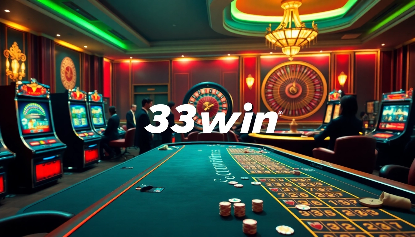 Players enjoying an exciting game at 33win casino, featuring vibrant slot machines and roulette.