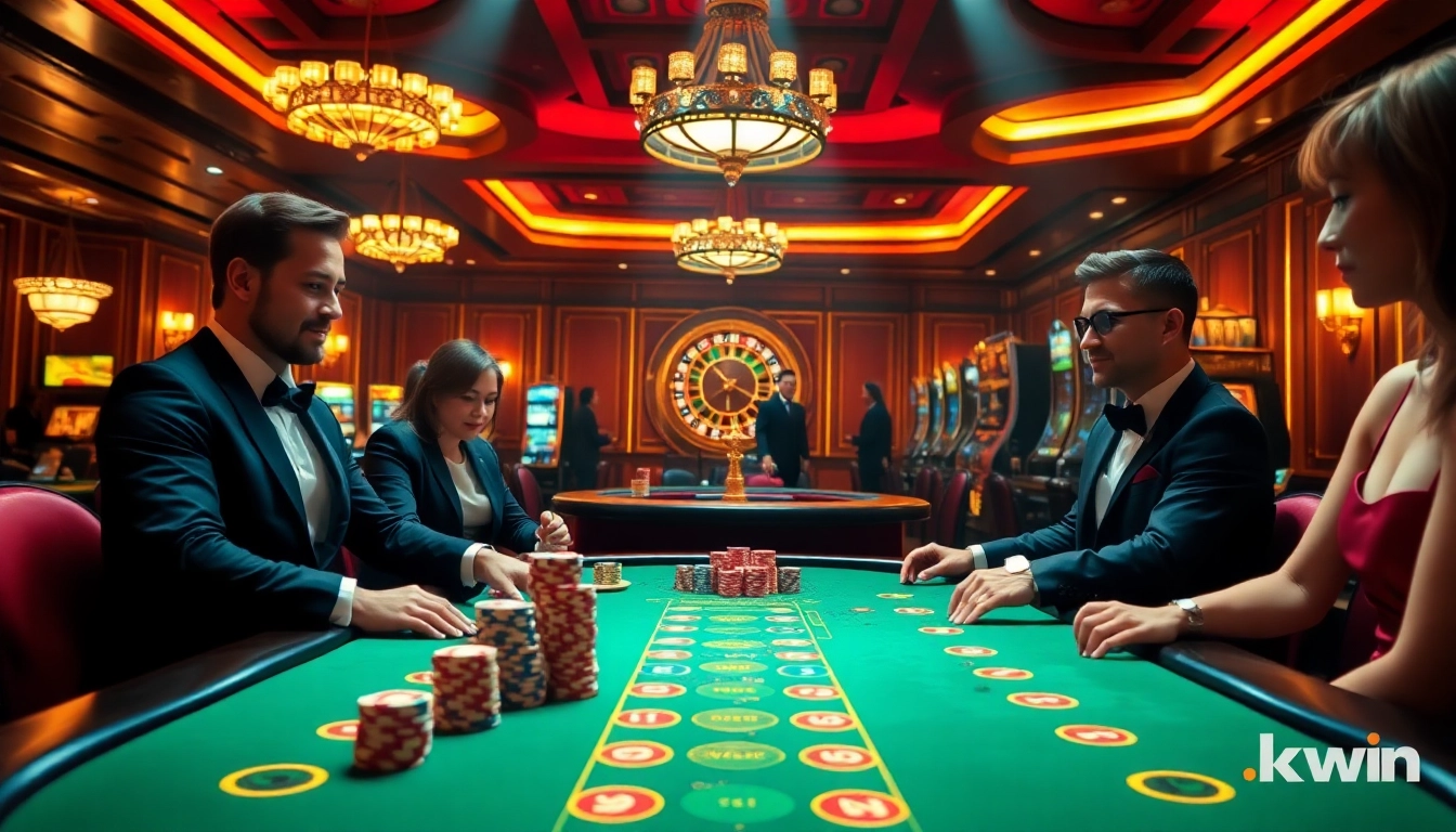 kkwin poker players enjoying a luxurious casino experience with vibrant chips and games