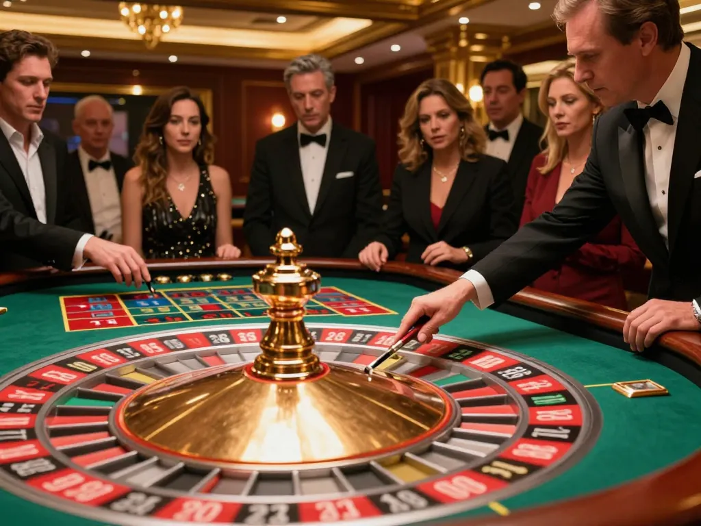 Eager players betting at a roulette table as the croupier spins the wheel with a focus on excitement and strategy in 122 dynamic moments