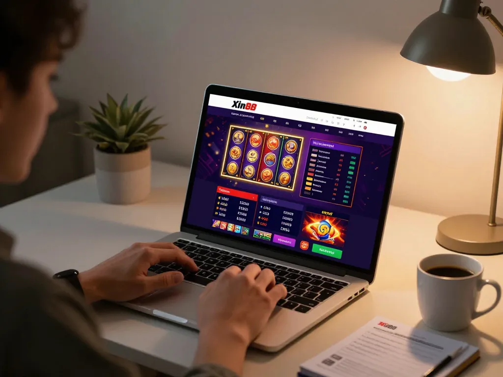 Engaging user playing on the Xin88 online casino platform with dynamic graphics and strategic notes.