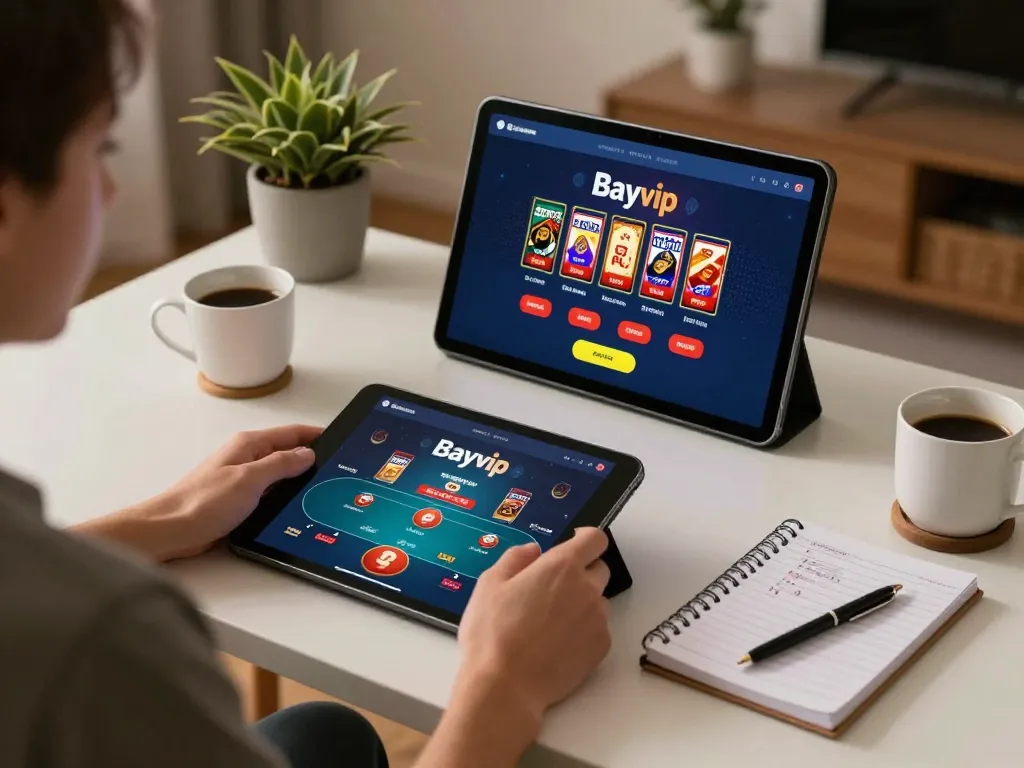 Engaging gameplay on the Bayvip app with player immersed in online gambling experience