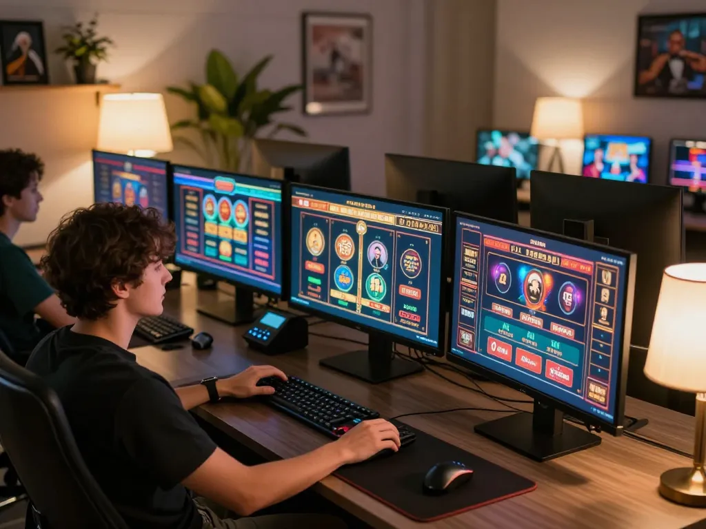 Engaged player exploring ck444s online casino platform with multiple gaming interfaces displayed