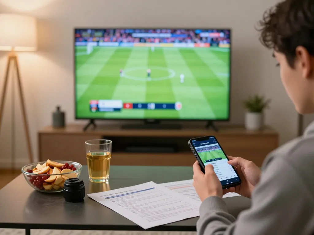 Engaged user analyzing keobongda betting odds on smartphone during a live sports match