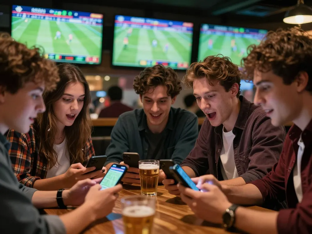 Tylekeonhacai88 users passionately engaging in live sports betting at a vibrant bar.