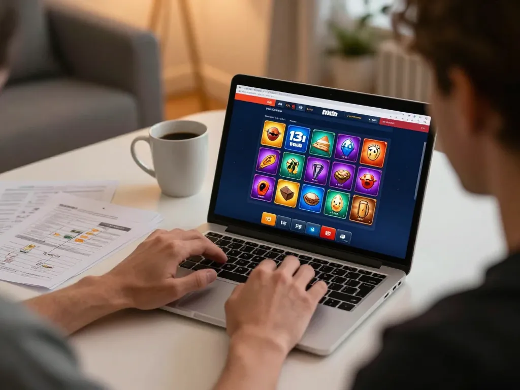 Player engaging with the 13win casino interface while betting online at home