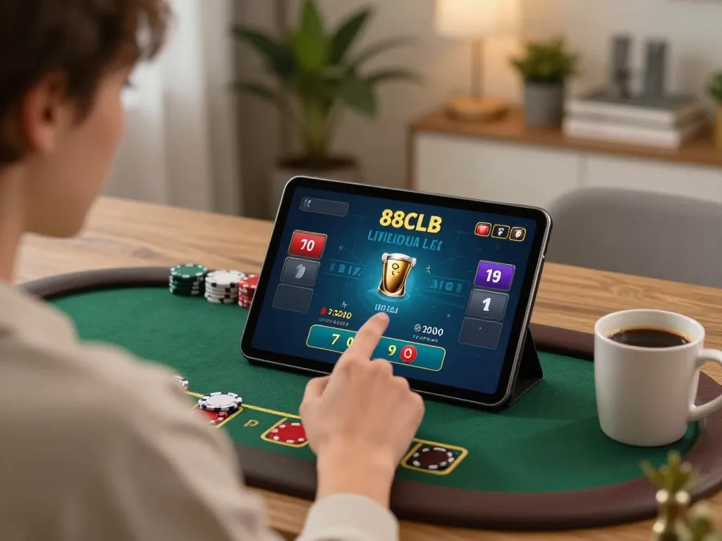 Experience strategic gameplay on 88clbgo with a user engaging in live dealer blackjack at home.