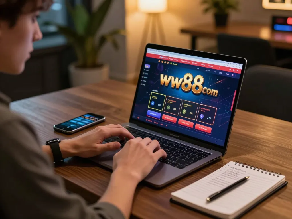 Engaging in strategic gameplay at ww88com online casino, showcasing a focused player using a laptop.