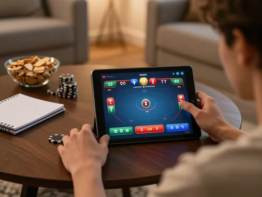 The player engages in strategic poker action on 68gamebaivn within a cozy home environment.