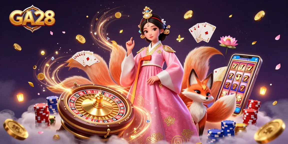Experience excitement with GA28's Asian casino scene featuring lucky symbols and vibrant elements.