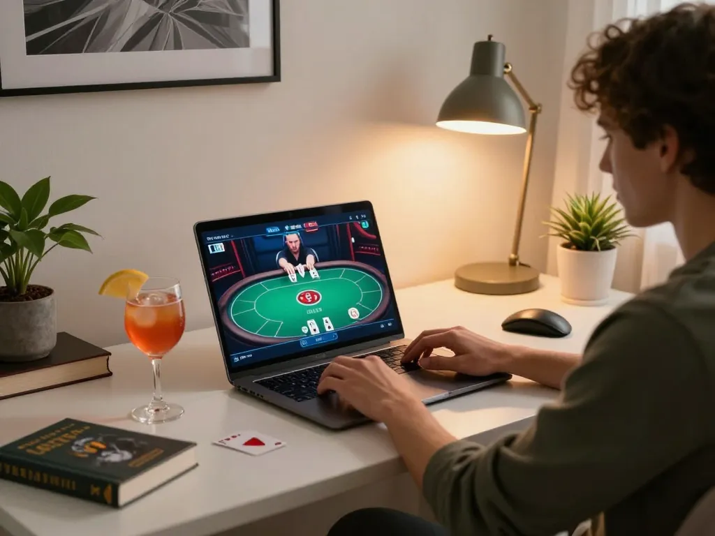 Engage in exciting online gaming at Trang chủ FIVE88 with a cozy setup featuring poker gameplay.
