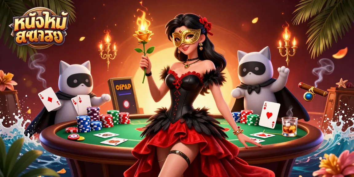 Experience thrilling หนังใหม่ชนโรง action with a stunning woman and her phantom cat at a vibrant casino scene.