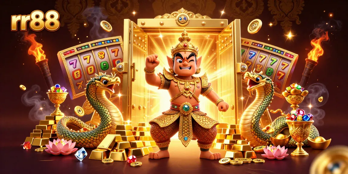 Experience the excitement at rr88 with vibrant slots and dazzling treasures in an immersive 3D illustration.