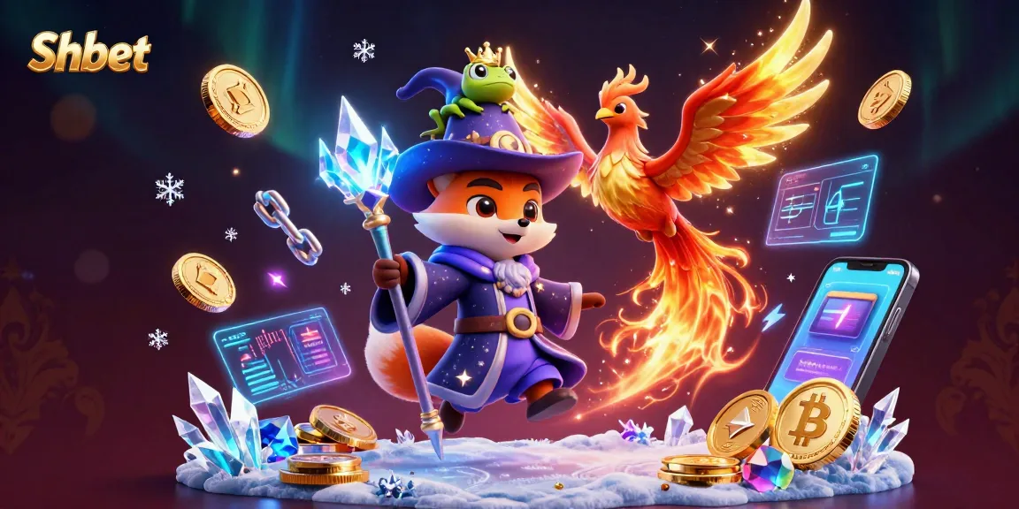 Experience thrilling gaming with Shbet, showcased in a vibrant 3D casino illustration featuring magical elements.
