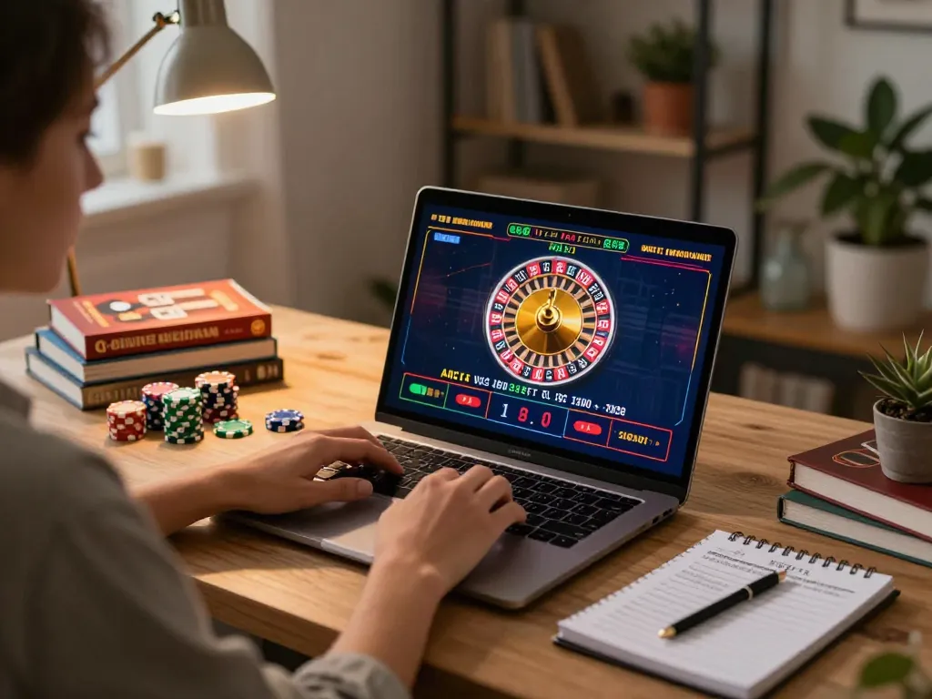 Engaged player explores tr88 online games on laptop while practicing bankroll management strategies