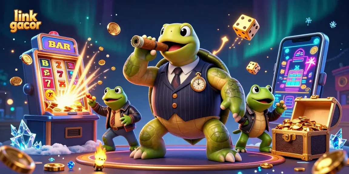 Experience the thrill of link gacor with a vibrant illustration featuring casino characters amidst rich game elements.