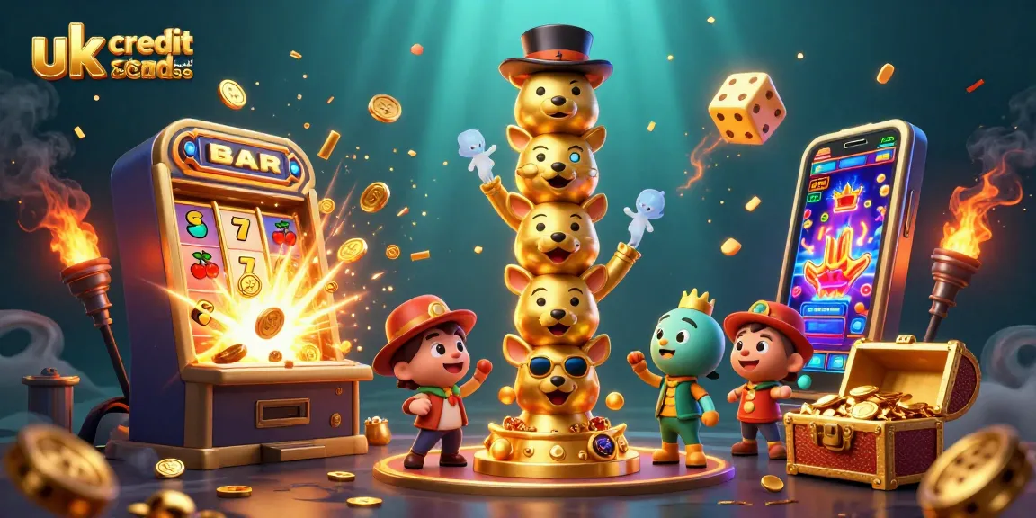 Experience the thrill of uk credit card casinos with dynamic illustrations of slot machines, golden treasures, and gaming elements.