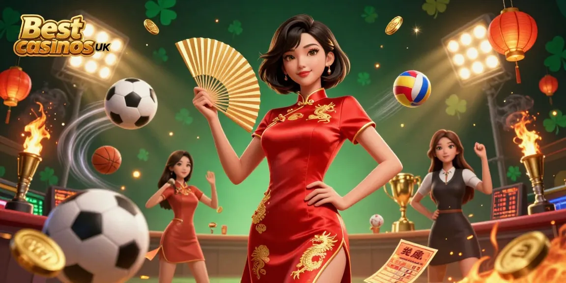 Play and win at the Best casinos UK with vibrant casino illustration showcasing sports and excitement.
