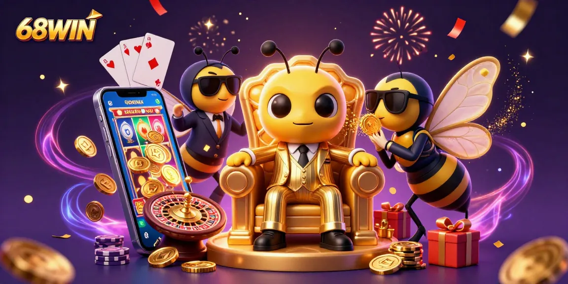 Engage with 68WIN's vibrant gaming scene showcasing dynamic slot games and rich casino elements.